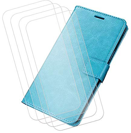 LCEHTOGYE Funda para Realme C53 Case, PU Carcasa Caso + 4 Pedazo Cristal Templado Film Vidrio Protector de Pantalla para Realme C53 - FMR64 - Azul