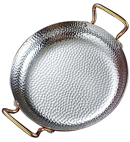 UGCER Spanische Paella-Pfanne, Edelstahl-Doppelohren-Pfanne, antihaftbeschichtete Kochpfanne, Kochgeschirr für Zuhause oder Restaurants,Silber,20cm
