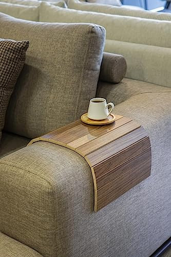 HomeHQ Flexible Sofa Arm Tray, Over The Armrest Table, Armchair Table (Walnut)