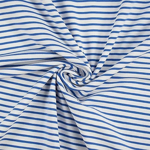 Jersey Stoff gestreift, 2,5mm/5mm | ab 50cm x 150cm (royalblau/weiß) | Baumwolljersey - Streifen - Garngefärbt