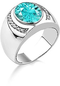 Blauer Topas-Stein-Siegelring Für Herren In Silber, Blauer Topas- Und Zirkonia-Ring Für Herren, Einzigartiger Eleganter Herrenring, Aquamarin-Herrenringe