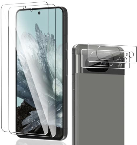 Phlleyaa Protector de Pantalla para Google Pixel 8, Cristal Vidrio Templado 2 Piezas y Protector de Lente de Cámara 2 Piezas,9H Dureza Anti-Arañazos para Google Pixel 8 Vidrio Templado