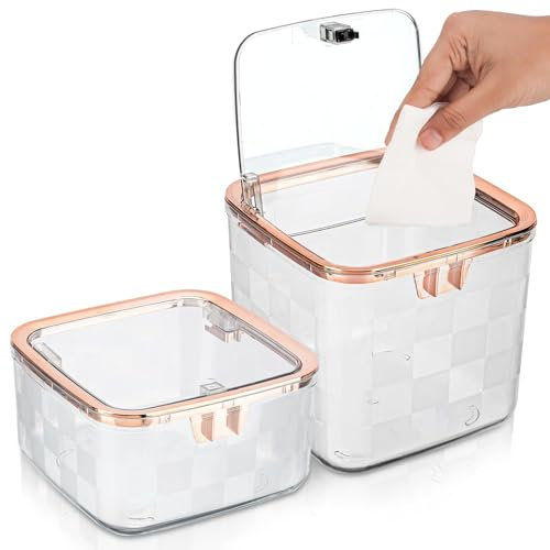 BELLE VOUS Lot de 2 Petites Poubelles de Bureau avec Couvercle - Mini Poubelle en Plastique 1,4L et 2,2L - Petite Poubelle de Table - Cuisine - Chambre - Salle de Bain - Toilette