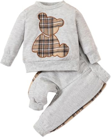 PATPAT Abbigliamento Bimbo e Bimba Tuta Felpata con Orsetto Ricamato a Manica Lunga per Neonati Autunno-Inverno Grigio Chiaro 12-18 mesi