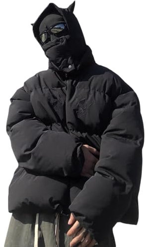Frauen Teufel Horn Hoodie Puffer Jacke überdimensioniert gepolstert Daunenjacke Winter warm Mantel Y2k Streetwear (Black, M)