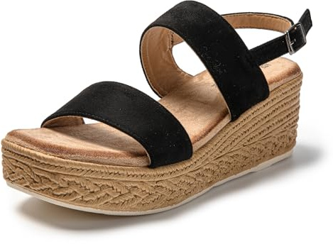 JOMIX Sandales Femmes été Sandale Espadrilles Femme Sandale Femme Compensées Réglable avec Boucle pour Maison Piscine Plage (Noir, 37)