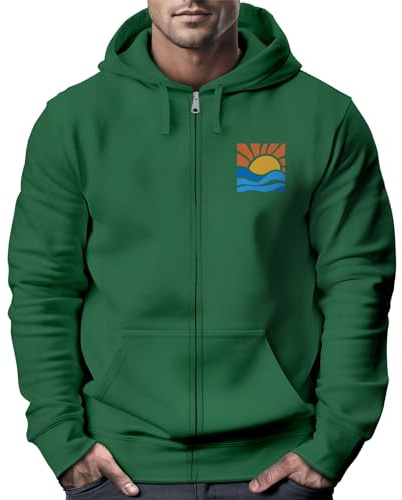 Neverless® Sweatjacke Herren Zip Hoodie Pullover Kapuze Logo Print Sommer Sonne Welle Strand Meer Fashion Streetstyle Bottle-Green 3XL