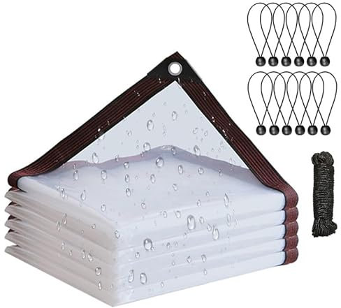 Telone con occhielli, trasparente con occhielli, telo di copertura in PVC, impermeabile, protezione solare, per balcone, giardino, serra (2 m x 4 m)