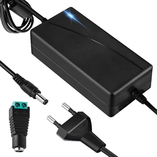 Adaptador de fuente de alimentación de 12 V 5 A: 12 V, 5 A, 60 W, adaptador de corriente universal CA/CC para tiras de luz LED, CCTV, cámara, router y ordenador portátil (negro)