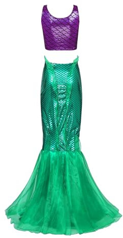 iEFiEL Costume Adulta Sirena Sexy Donna Deluxe Vestito Partito Sera con Paillettes Reggiseno Bikini a Forma di Sirena Coda da Siren Cosplay Halloween Carnevale Viola e verde 3XL