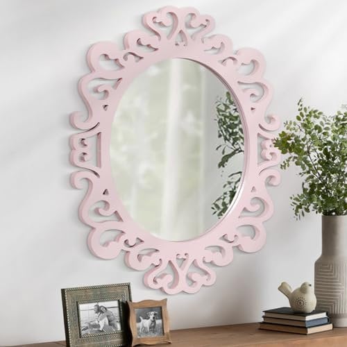 AOAOPQ Specchi rosa per piccola parete ovale vintage specchio da parete decorazione regali per donne mamme rustico cornice in legno specchi decorativi camera da letto decorazione camera da letto