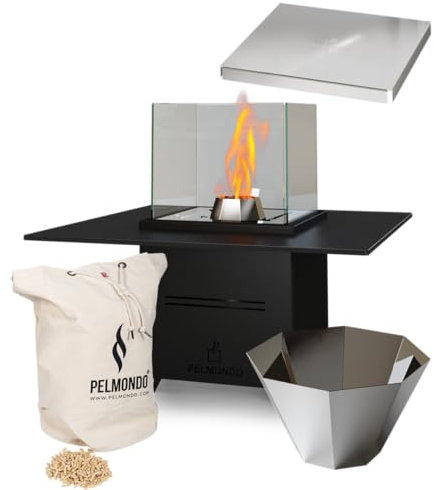 Pelmondo Cube Set Outdoor Feuerstelle – Vielseitig nutzbare Terrassenheizung mit Holzpellets - Elegantes Design - Made in Austria