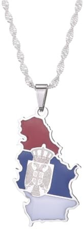 Cernomal Karte Von Serbien-Adler-Halskette – Tropfendes Öl-Anhänger, Nationalgrenze, Umriss-Halsband, Vintage-Charm, Hip-Hop-Schmuck, Pullover-Kette Für Männer, Frauen, Jungen, Weiß