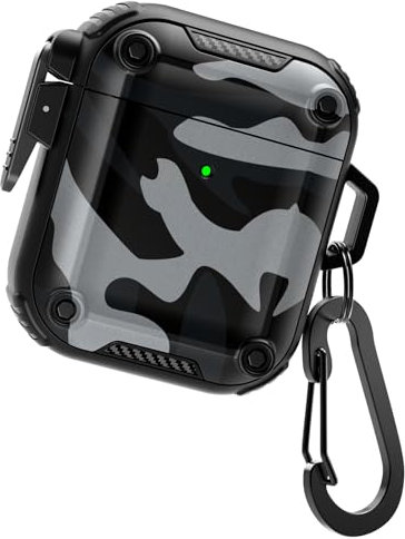 DASFOND Custodia Armor per Airpods 2/1 - Custodia protettiva integrale resistente agli urti con clip di sicurezza compatibile con la custodia Apple Airpods 2/1 generazione, Nero