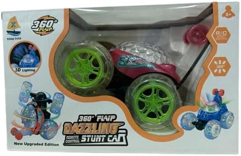 SDMAX Rc Stunt Car, Invincible Tornado Truck, Rechargeable With Flashing Lights, 360°Rolling Twister, Radio Control, Quiet Play Mode (Red)