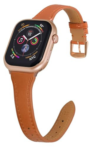 Anbeer cinturino in pelle sottile compatibile con Apple Watch Band per le donne, cinturino sottile in vera pelle Top Grain per iWatch Serie 9 8 7 6 5 4 3 2 1 SE SE2 Ultra Ultra2