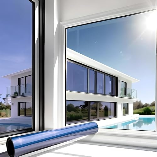 MARAPON® Film miroir de fenêtre, brise-vue, opaque, 105 x 200 cm, protection solaire, ne laisse pas de résidus, pour extérieur, fenêtre de toit