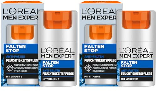 L'Oréal Men Expert Gesichtspflege gegen Falten für Männer, Anti-Aging Feuchtigkeitscreme gegen Hautalterung und Augenringe, Gesichtscreme für Herren mit Vitamin E, Falten Stop, 1 x 50 ml