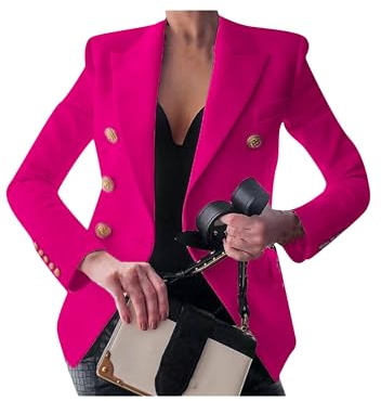 OMZIN Giacca Doppiopetto da Donna con Risvolto Blazer Vintage con Bottoni d'oro Blazer Militare Rosa L
