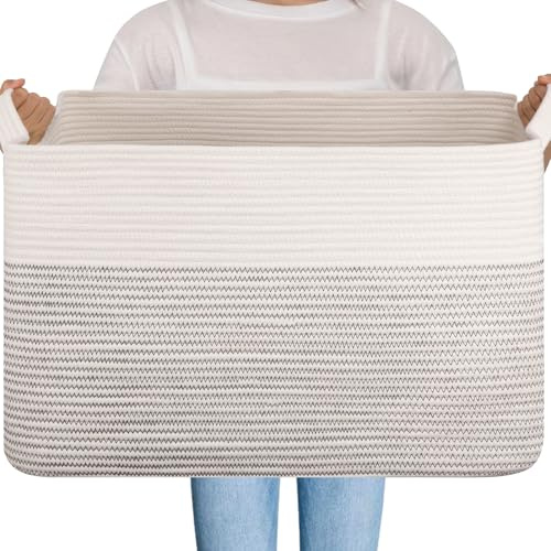 OIAHOMY Deckenkorb, 90 l, 61 x 43,2 x 35,6 cm, große gewebte Körbe zur Aufbewahrung, Kinderzimmer, Baumwollseilkorb mit Griff, Wohnzimmer, Kinderzimmer, Schlafzimmer, Spielzeugkörbe, Organizer,