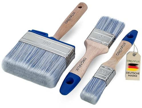ORGAFLIX Premium Flächenstreicher Set 100mm 50mm 30mm | Kein Borstenverlust - Borstenpinsel, Lackpinsel Holz außen, Flächenpinsel, Malerpinsel, Möbelfarbe, streichen, Flachpinsel