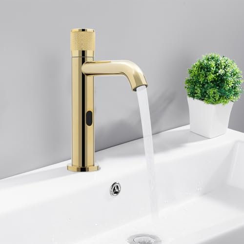 Infrarot Sensor Wasserhahn, Bad Küchenarmatur, Automatisch Kaltwasser Waschtischmischer Mischbatterie Waschtischarmatur für Waschbecken Badezimmer, Gold