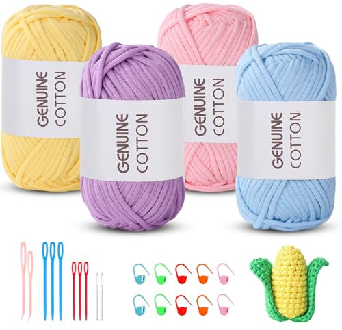 Maxee Häkelgarn für Anfänger, 200g (50gx4 Farbe) Kein Geteiltes Garn, Dickes Garn Baumwolle zum Häkeln, Häkeln Amigurumi Wolle, Klobiges Baumwollgarn Einfaches Strickgarn zum Häkeln Stricke