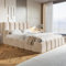 MOTIVENA Nunu Bubble Bett 140x200, Polsterbett 140x200 mit Bettkasten, Polsterbett 140x200 mit Stauraum, Polsterbett 140x200 Samt, mit Lattenrost, mit Kopfteil, ohne Matratze, Beige Creme