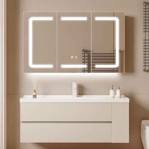 WisHomee Spiegelschrank Bad mit Beleuchtung und Steckdose 100 cm Breit, LED Schwarz Badezimmer Spiegelschrank mit Beleuchtung und Einstellbare Ablage, 2 Turen, Beheizt Antibeschlag, Dimmbar