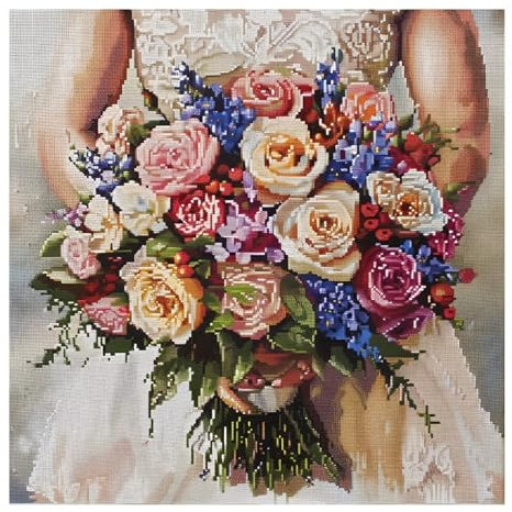 Xinpinzhou Kreuzstich Set Vorgedruckt Blumen, Stickvorlagen Stickbilder Vorgedruckt Kreuzstich Stickpackungen Stickpackung Cross Stitch Embroidery Kit Stickset Sticken Set Erwachsene Anfänger