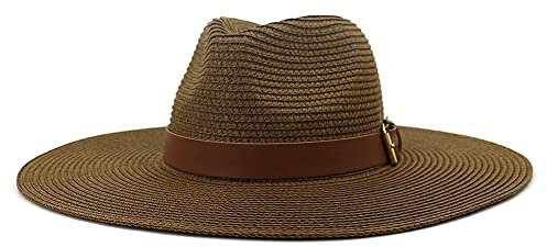 Sombrero Panamá Transpirable de Verano, Sombrero de Paja de ala Grande con Hebilla de cinturón, Sombrero Informal for Viajes de Playa al Aire Libre Sombreros de Fengyan(Marrón)