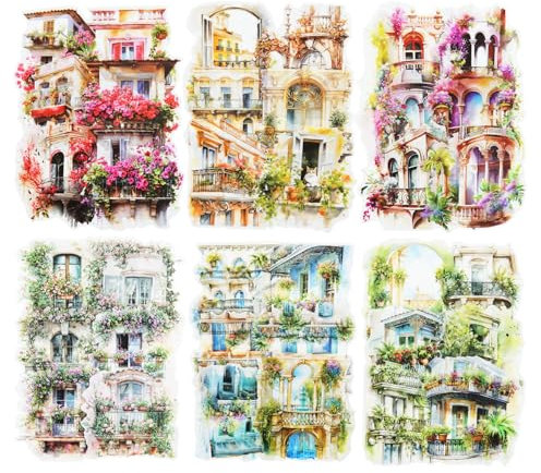 MiyouLuna 60 Stück Wiener Terrasse PET Aufkleber, große dekorative Fensterlandschaft Aufkleber für Scrapbooking, Journaling, DIY Handwerk und Junk Journal Ephemera