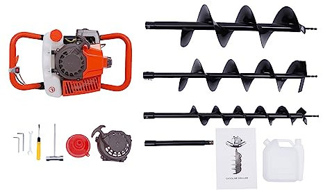 Benzin Erdbohrer Erdlochbohrer Pfahlbohrer ErdbohrgeräT LuftküHlung Hand Brunnenbohrer Komplett FüR Bohrmaschine Gartenbohrer Manueller Start Typ Lochspaten Handbagger Erdlochausheber Erdlochbohr