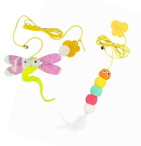 QEDBOJE 2er-Pack Katzenspielzeug, selbstbetriebener hängender Türrahmen, flexible Raupe mit Quietschen,interaktives Katzenspielzeug, Libelle mit Federschwanz