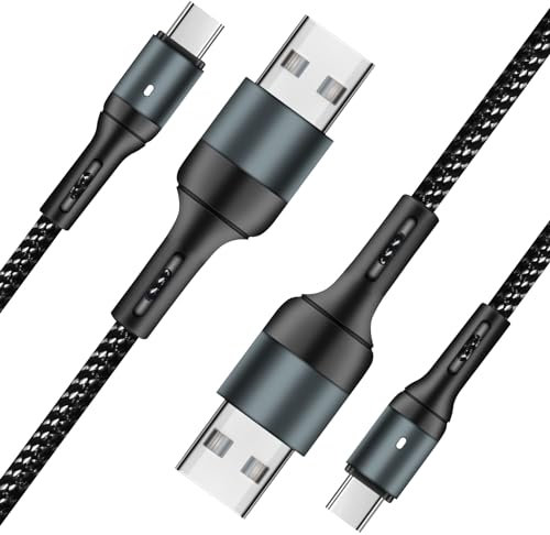 BONGGA Cavo USB-C [1 m 2 pezzi] nylon intrecciato ricarica rapida 3A con luce respiratoria smart cut alimentazione compatibile con Samsung, Huawei, Google, OnePlus, Xiaomi