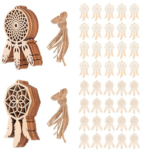 40 Stück DIY Traumfänger Kits aus Holz, Mini Deko Wandornamente zum Aufhängen Traumfänger Handwerk für Mädchen Schlafzimmer Dekorationen