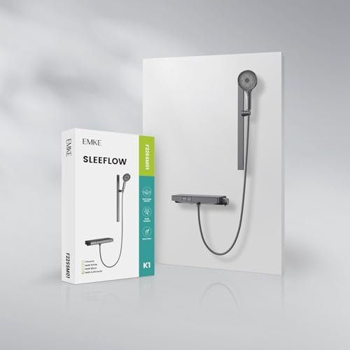 EMKE Colonne de Douche Thermostatique, Barre de Douche de 40 cm, 3 Types de Jets, Anthracite Mat, Design Divisé-Ajustable pour Tous les Coins, Réglage de Hauteur