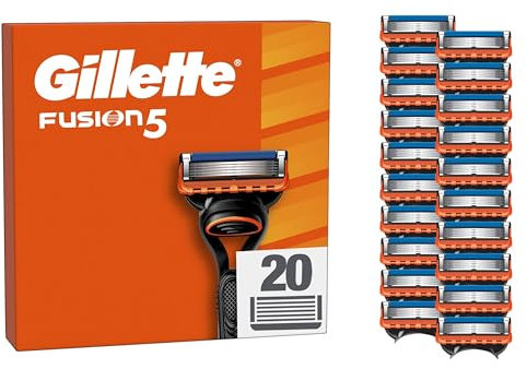 Gillette Fusion5 Rasierklingen, 20 Original Ersatzklingen für Herren mit größerem Gleitstreifen für ein sanftes Gleiten und 5 Klingen für eine unglaublich gründliche und komfortable Rasur