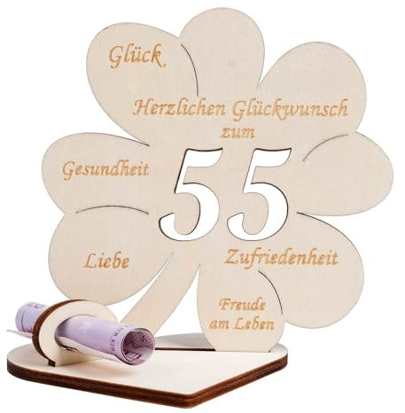 Geldgeschenke Geburtstag, Kleeblatt Glück Geldgeschenk 55 Geburtstag Frauen Männer, Geldgeschenk aus Holz Holz Schild Gästebuch für Geburtstag Hochzeit Geschenk, Personalisiert Tischdekoration