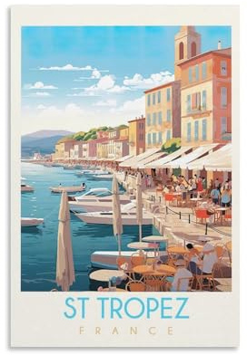 OVUQF St. Tropez Vintage-Reiseposter auf Leinwand, Poster, Dekor, Gemälde für Wohnzimmer, Schlafzimmer, Dekoration, 30 x 45 cm