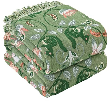 HOORDRY 100% Organic Cotton Bobo Sofa Large Bed Throw Blanket, | Muslin Blanket Lightweight Double-Sided Warm Throws for Single Settees, Armchair, and Couch, 150x200CM, Light Green/Sage