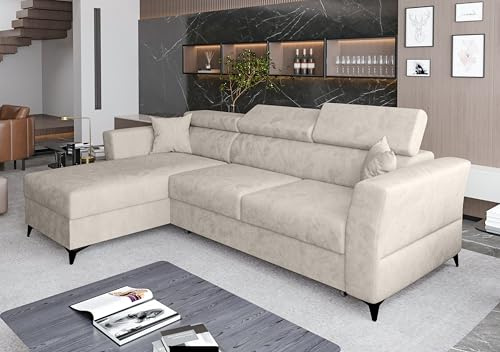 AXLIVING Ecksofa klein mit Schlaffunktion Ribella – 265 cm breit, Beige Links