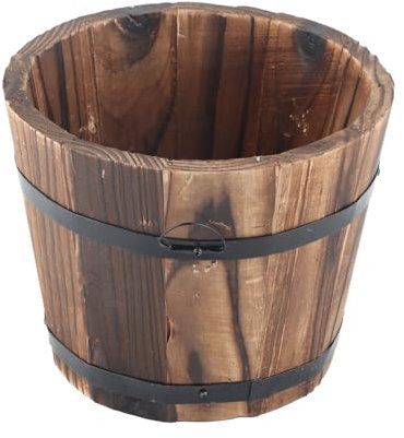 Nikou Vasi da Giardino in Legno Massiccio, Piccola Vaso da Fiori Fioriere da Giardino, Stile Vintage, Botte Vaso per Piante da e Esterno per Fiori o Succulente (15 x 12 x 12 cm)
