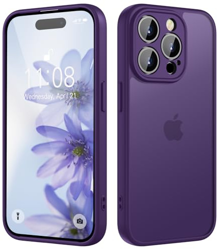 KPPIT for iPhone 14 Pro case,Shockproof Military Grade Drop Protection, Frosted Translucent Back iPhone 14 Pro Phone case,Purple