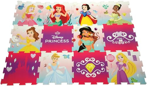Disney Princess Foam Play Mats | Soft Baby Toddler Floor Mat Tiles for Play Pen, Tummy Time | 10mm Thick Interlocking 12 Piece Matting for Children