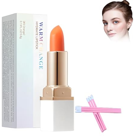 Rouge à lèvres orange chaud 3,8 g, avec 50 brosses à lèvres, rouge à lèvres température, baume à lèvres hydratant, lèvres pleines et soignées, lèvres sèches étanches, rouge à lèvres