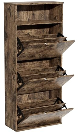 Garvishk Garvis Doppellagig Schuhschrank 3 Klappen + Ablage – MAX Kapazität (18 Paar) – Schmal 60x133x28 cm Rustikal