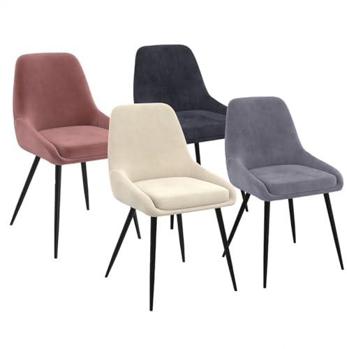 IDMarket - Lot de 4 chaises THALYA Mix Color avec accoudoirs | En velours crème, gris clair, gris foncé, rose