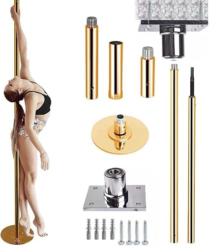 Poledance-set - Poledance-stång för hemmaträning, lämplig för nybörjare och proffs, komplett set för en ultimat träningsupplevelse .,Gold-3M