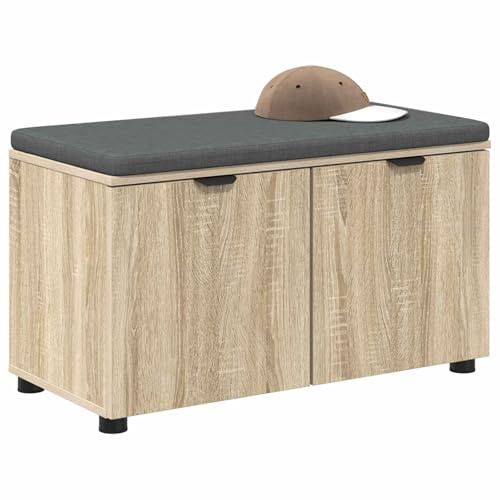 vidaXL Flurbank mit Kissen mit Regal Sonoma-Eiche 80 x 38 x 46 cm, Moderner Flurbank, Bequeme Sitzgelegenheit, rechteckiges Design für den Eingangsbereich, gepolsterte Sitzfläche